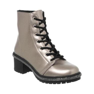 Imagem de Bota Coturno Tratorado Feminino Strass Cano Curto Blogueira - Stessy S