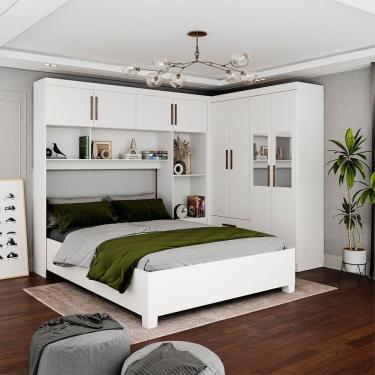 Imagem de Guarda Roupa Casal Modulado 4 Portas com Cama Hercules 4 Portas e 4 Gavetas com Espelho Branco