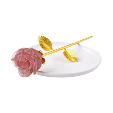 Imagem de Pedra Decorativa De Resina Com Cristais Naturais E Rosas Trituradas Pa