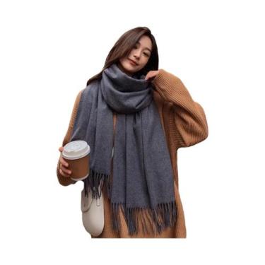 Imagem de Cachecol De Inverno Preto Em Cashmere Para Mulheres, Cachecol Quente D