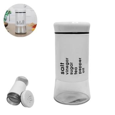 Imagem de Porta Condimentos Saleiro Pimenteiro Vidro E Aço Branco 100ml 1 Unidad