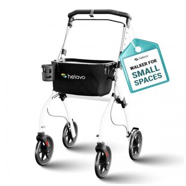 Imagem de Andador Adulto Idoso Dobrável Helavo com Bolsa Projetado para Casas Estreitas, Branco