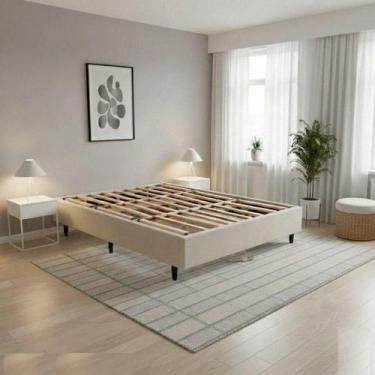 Imagem de Cama Casal Box Base 137x187 Desmontável Tecido Premium 100% Madeira - 