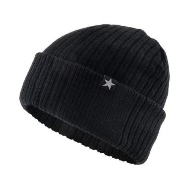 Imagem de Gorro De Lã Tricotado Masculino Quente, Cor Sólida, Dupla Camada, Gros