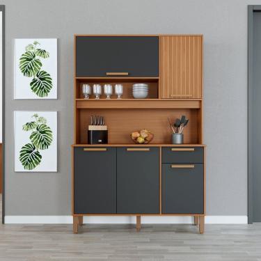 Imagem de Armário de Cozinha Compacto 5 Portas e 1 Gaveta Roma com Puxadores em Mdf freijo/cinza