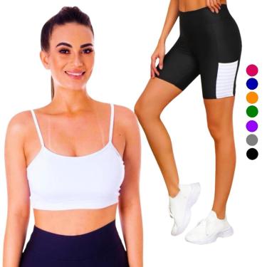 Imagem de Conjunto Top fitness ALÇA FINA bojo Feminino + SHORT leg LEGGING COM BOLSOS Academia Corrida 643-Feminino