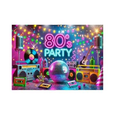 Imagem de 2D plano, 1 peça de fundo de festa neon dos anos 80, tema discoteca re