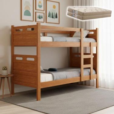 Imagem de Beliche Jaspe Completa Vira 2 Camas Solteiro Com 2 Colchões D33 Alta Q