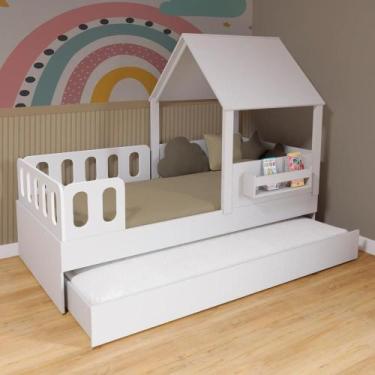 Imagem de Bicama Casinha Com Telhado E Grades Anatômica Branco Megamobilia - Meg