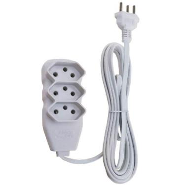 Imagem de Extensão Tripolar Slim 5 Metros 10 Amperes Com 3 Tomadas Branca - 1802