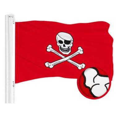 Imagem de Bandeira G128 Pirate Jolly Roger Bones Vermelha 30x45cm Poliéster