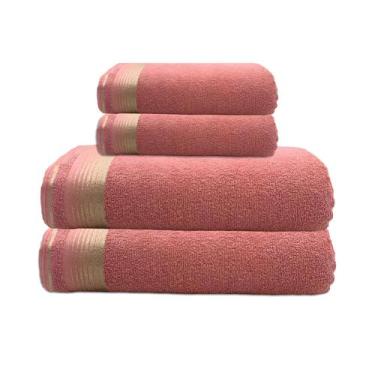 Imagem de Jogo de Toalha 4 Peças - Banhão - Luxo - 100% Algodão - BRK Cor: Rosa 