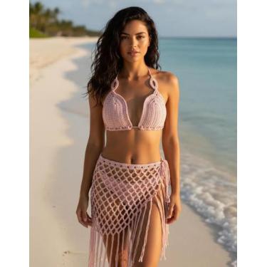 Imagem de Conjunto Top e Saia De Crochê Feminino Saída de Praia Moda Artesanal A