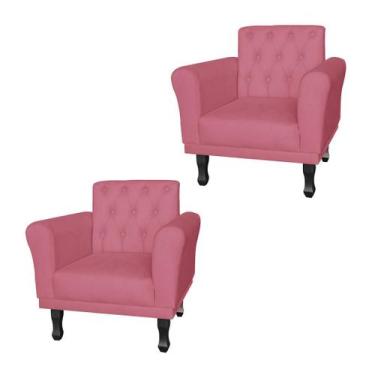 Imagem de Conjunto 2 Poltronas Estofadas Para Consultório Classic Suede Rosa Bar
