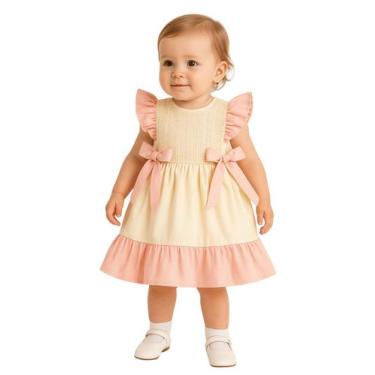 Imagem de Vestido Infantil Festa Linho Babado Laço Luxo Papilloo, Rosa, 8 anos