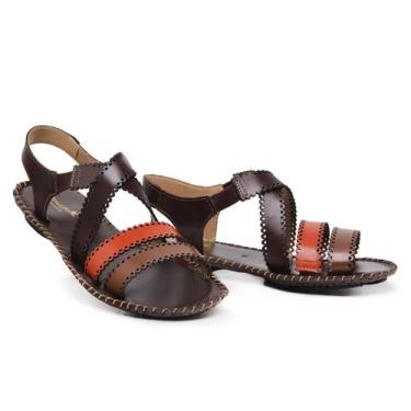 Imagem de Sandalia Feminina Confortavel Rasteirinha Artesanal de Couro Cor Pinhã