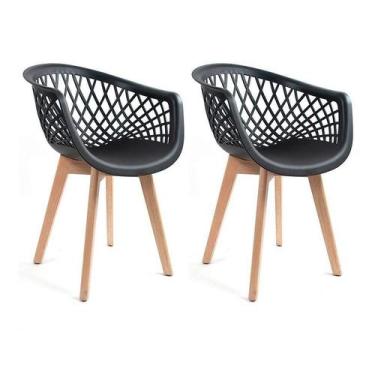 Imagem de Conjunto Kit com 2 Cadeiras Web Wood Preto Polipropileno Pés Madeira S