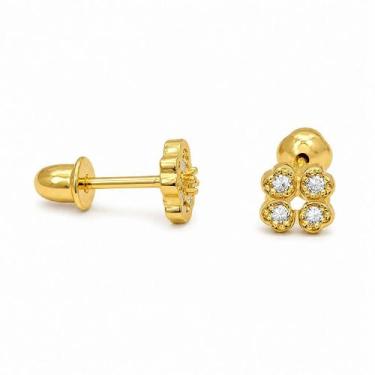 Imagem de Brinco Infantil em Ouro 18k Trevo Vazado com Tarracha Baby - Justino R