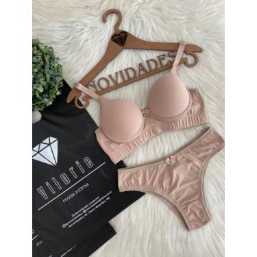 Imagem de Conjunto basico liso sutiã e calcinha simples cor bege - VITORIE, 48