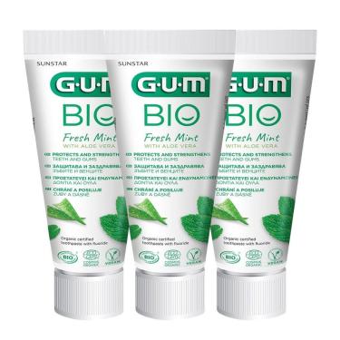 Imagem de Kit Creme Dental em Gel Gum Bio Menta Fresca Aloe Vera Transparente Vegano 3 Pastas 99,2g