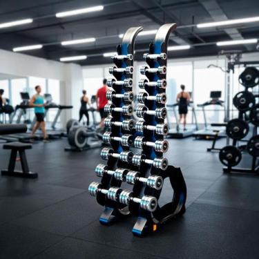 Imagem de Kit Halteres Cromados Rack Organizador Academia LuminaFIT