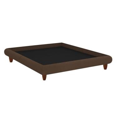 Imagem de Cama Queen Japonesa 176cm Haru com Rebaixo 7cm Estrutura MDF-MDP Veludo Marrom Sallar Home