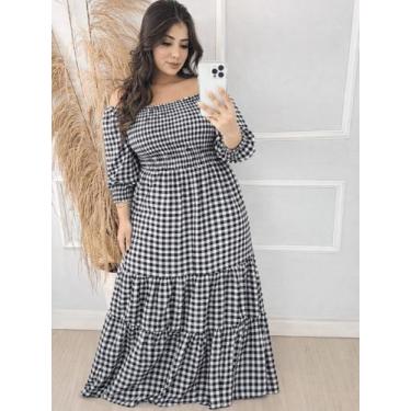 Imagem de Vestido Xadrez Feminino Adulto Plus Size Festa Junina Arraiá São João 