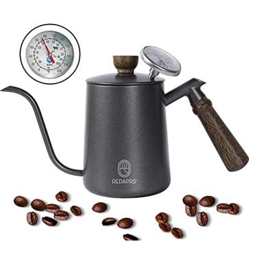 Imagem de Cafeteira Chaleira Bico de Ganso de Café Com Termômetro, de Aço Inoxidável Com Cabo de Madeira 600ml (preto)