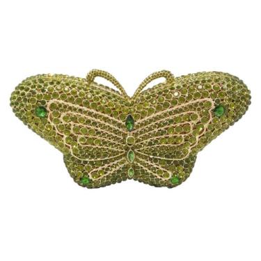 Imagem de Boutique De FGG Bolsas de mão femininas de cristal borboleta para festa com strass, bolsas de mão de cristal nupcial, mini, Verde, Small