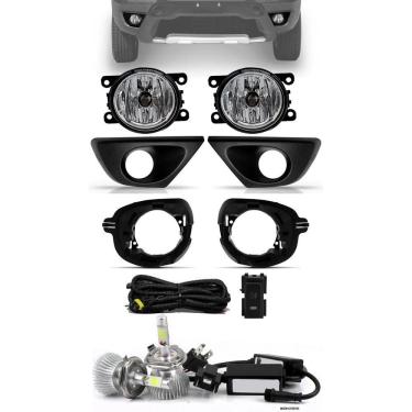 Imagem de Kit Farol de Milha  Renault Duster 2015 á 2019 + Moldura e Base Para Fixação - Botão Painel + Kit Lâmpada Super LED 6000K