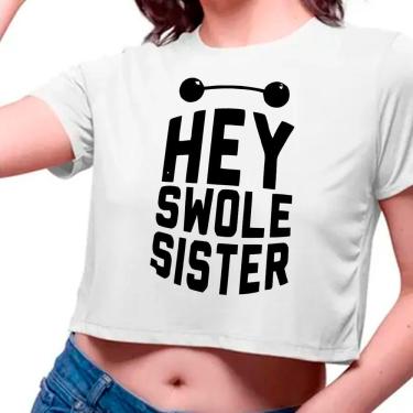 Imagem de Camiseta Cropped Infantil Hey Swole Sister Treino Academia Crossfit