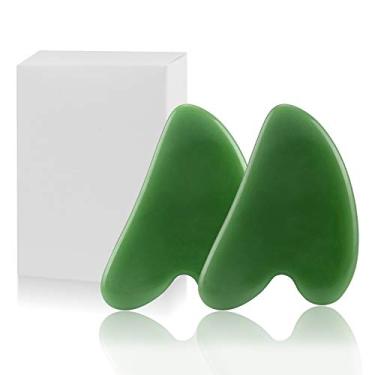 Imagem de Gua Sha Ferramenta de Massagem para Jade Stone para Massageador Facial Raspador de Pele Jade Natural Jade Gua Sha Board para Rosto e Corpo (Verde Escuro)