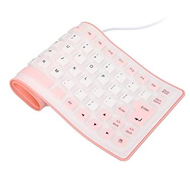 Imagem de Teclado dobrável de silicone de 85 teclas, teclado de silicone com fio USB à prova d'água e à prova de poeira, design totalmente selado leve e portátil silencioso macio confortável para laptops (rosa)