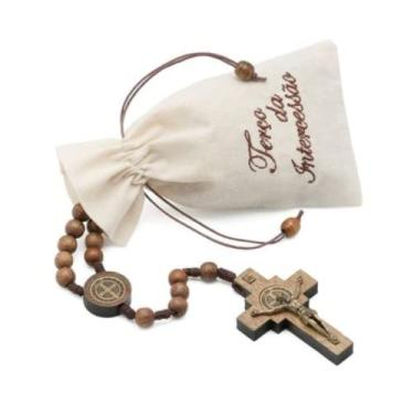 Imagem de Terço Imbuia 10mm São Bento Saquinho Bordado