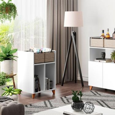 Imagem de Balcão Drink Para Sala De Estar Com Cestos Branco