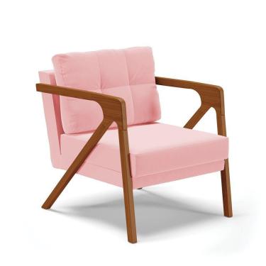 Imagem de Poltrona Melissa Suede Base De Madeira Castanho Rosa Bebê