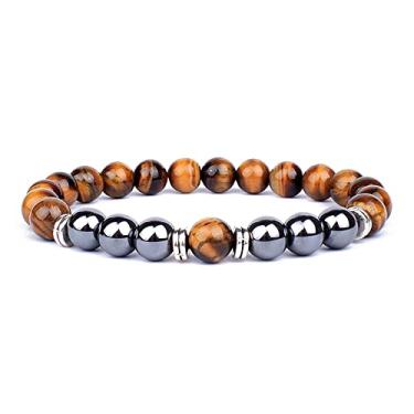 Imagem de Pulseira de olho de tigre natural hematita frisada yoga energia pulseira feminina masculina charme joias presentes 8 mm (tipo M)