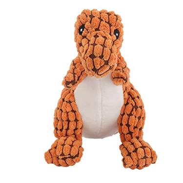 Imagem de Dinossauro Forma Pelúcia Filhote de cachorro guincho brinquedo, dinossauro bonito guincho cão brinquedos cão mastigar brinquedos cão guincho brinquedo para cães pequenos médios grandes e filhote de cachorro laranja
