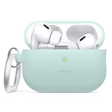 Imagem de elago Compatível com AirPods Pro 2 (2022), capa de silicone com chaveiro, LED frontal visível, suporta carregamento sem fio [menta]