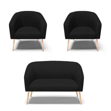 Imagem de Kit 1 Namoradeira E 2 Poltronas Preto Com Veludo Preto A81