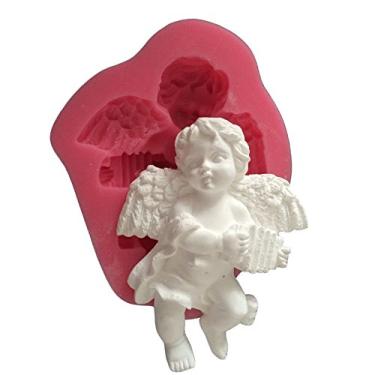 Imagem de MoldFun Anjo de bebê tamanho pequeno com asas estátua de silicone molde para decoração de bolo, bolo, chocolate, doces, sabonete, loção bar, gesso de Paris, argila de polímero, cimento, concreto