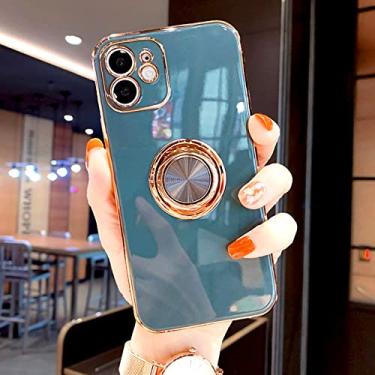 Imagem de Capa magnética macia de chapeamento para iphone 14 12 13 11 pro max mini xs xr x 7 8 plus capa completa com suporte de anel, cinza, para iphone12 pro max