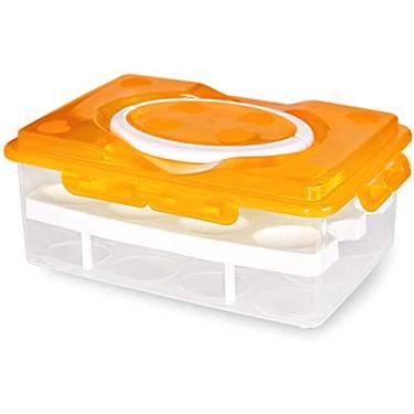 Imagem de (Orange) - 2 Tiers Egg Container Deviled Egg Carrier Eggs Holder with Handle Fridge Freezer Storage by DELIFUR (Orange)