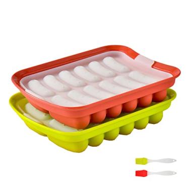 Imagem de FUYTERY Molde de Silicone para Chouriço de Chouriço de Bebê Não Colado Caixa de Alimentos Complementar para Cozinha (com escova) (Vermelho+Verde)