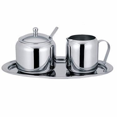 Imagem de Funnytoday365 Conjunto de creme e açúcar - o conjunto inclui uma tigela de açúcar coberta com colher um creme e uma bandeja oval