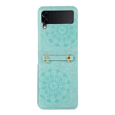 Imagem de Capa de telefone retrô Mandala Crossbody para Samsung Galaxy Z Flip 4 3 5G à prova de choque PU couro capa traseira com cordão, azul, para Galaxy Z Flip4 5G