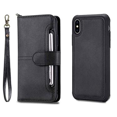 Imagem de Capa Flip Folio para iPhone 14 Plus 12 13 Pro XR Luxo Carteira de Couro Destacável Capa de Telefone Capa Imã para iPhone 11 XS Max 78, Preto, Para iPhone 14 Pro Max