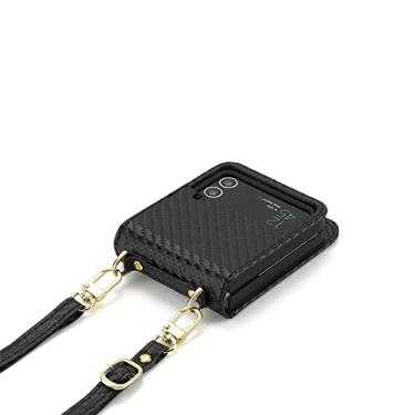 Imagem de Capa de couro para Samsung Galaxy Z Flip 4 Flip4 5G Carteira Protetora Compartimento para Cartão Transversal Estojo para Celular, Preto, Para Galaxy Z Flip4 5G