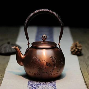 Imagem de Bule De Chá De Cobre Sólido Feito À Mão Chaleira De Fogão Bule De Chá De Cobre Gravado Grosso Chaleira De Fogão Bule De Chá Assobiando Chaleira Para Fogão Infusores De Bule De Chá Para Chá A Grane