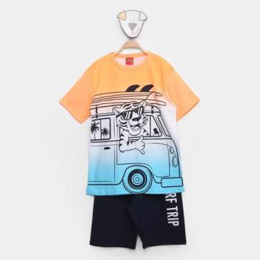 Imagem de Conjunto Infantil Masculino Camiseta Tigre Neon + Bermuda Kyly